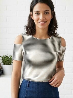 Promod Striped Cold Shoulder Blouse